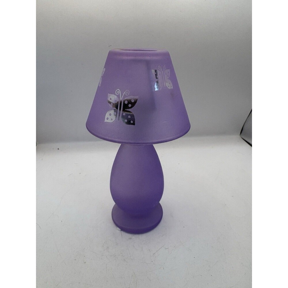 Vintage Frosted Purple Butterfly Etched Small Fairy Lamp Tealight Made In Taiwan